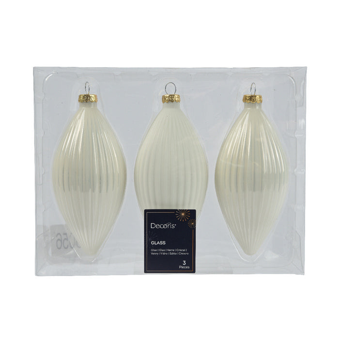 Set 3 pendagli natalizi decorativi in vetro a goccia 13 cm