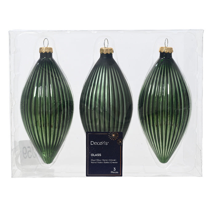 Set 3 pendagli natalizi decorativi in vetro a goccia 13 cm
