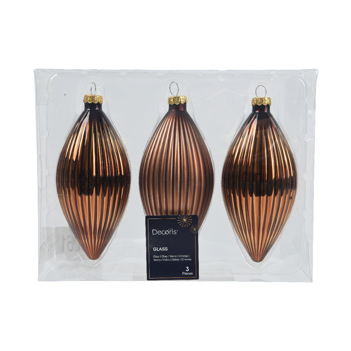 Set 3 pendagli natalizi decorativi in vetro a goccia 13 cm