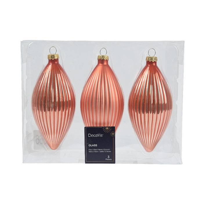 Set 3 pendagli natalizi decorativi in vetro a goccia 13 cm