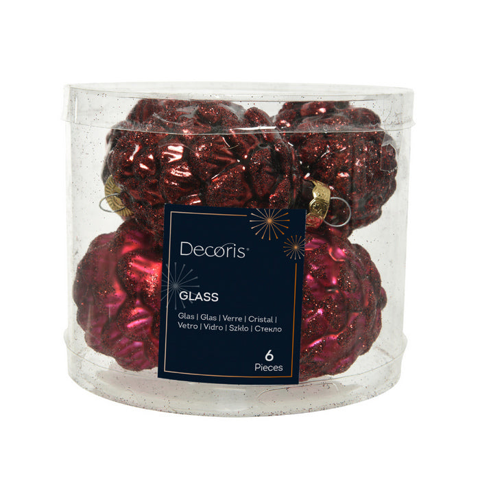 Set 6 pigne per decorazione con glitter 7 cm