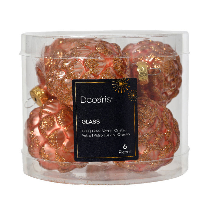 Set 6 pigne per decorazione con glitter 7 cm