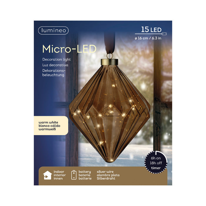 Decorazione natalizia da appendere, diamante con microled a batteria