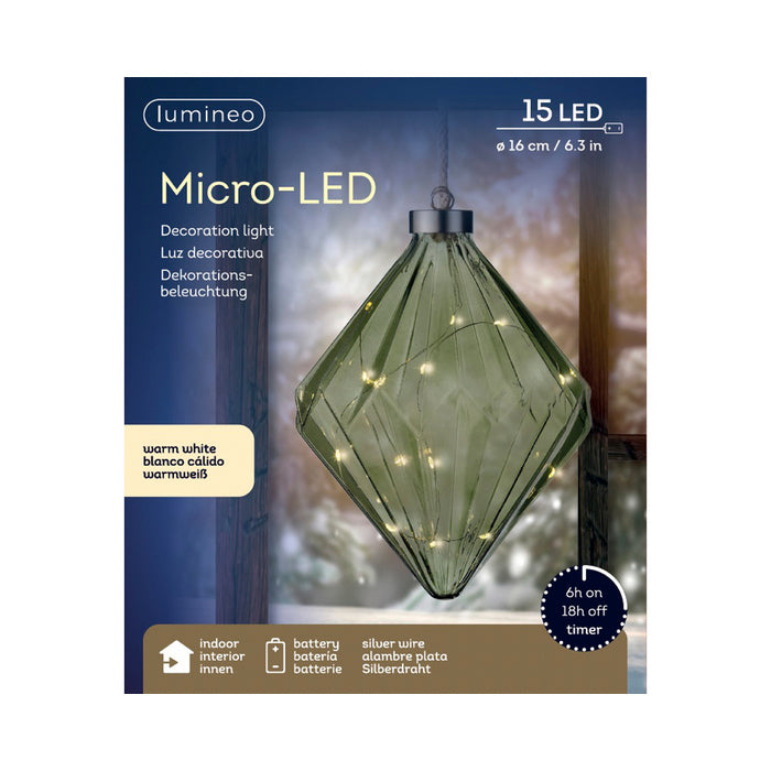Decorazione natalizia da appendere, diamante con microled a batteria