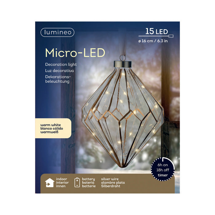 Decorazione natalizia da appendere, diamante con microled a batteria