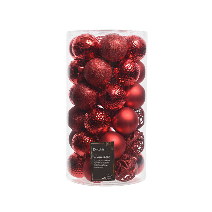 Set 37 palline di Natale lucide, opache e con glitter 6 cm