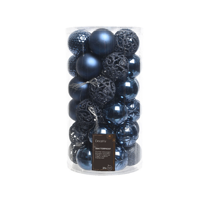 Set 37 palline di Natale lucide, opache e con glitter 6 cm