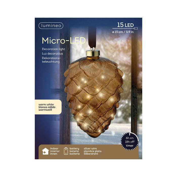 Pigna decorativa a batteria con LED per decorazione natalizia 21 cm