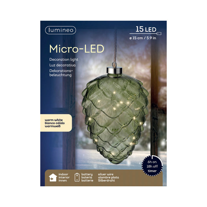 Pigna decorativa a batteria con LED per decorazione natalizia 21 cm