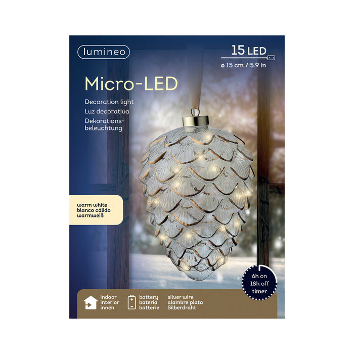 Pigna decorativa a batteria con LED per decorazione natalizia 21 cm