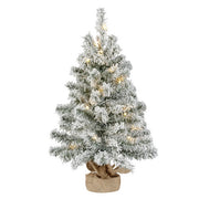 Mini albero di Natale innevato con 20 LED 60 cm, base in juta