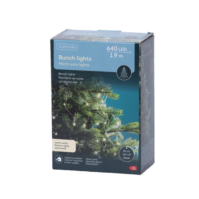 Luci a cascata per albero di Natale, 640 microled con cavo argento interno/esterno 190 cm