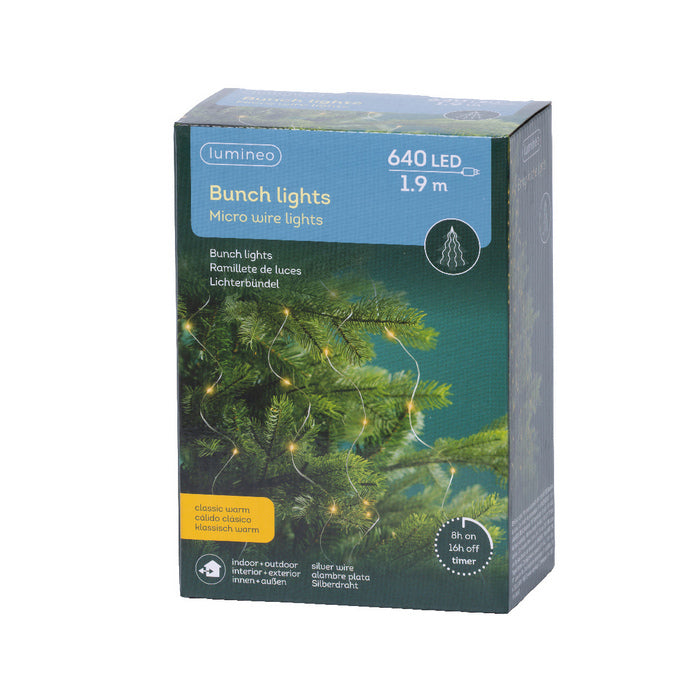 Luci a cascata per albero di Natale, 640 microled con cavo argento interno/esterno 190 cm