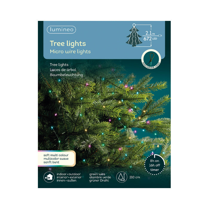 Luci a cascata per albero di Natale, 672 microled con cavo verde 210 cm