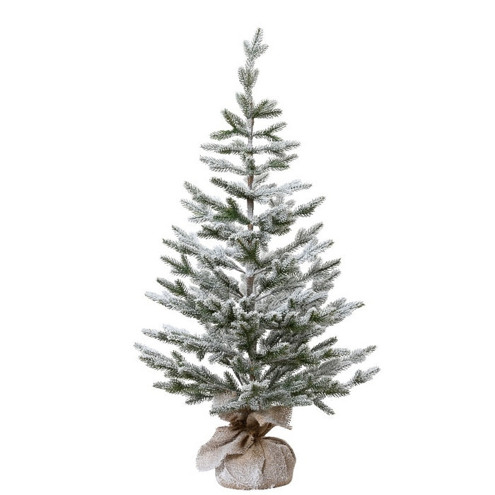 Mini albero di Natale innevato 100 cm, base in juta