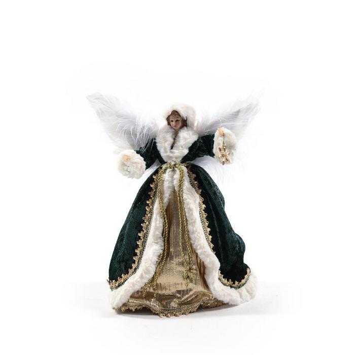 Angelo in tessuto per decorazione natalizia verde 28 cm