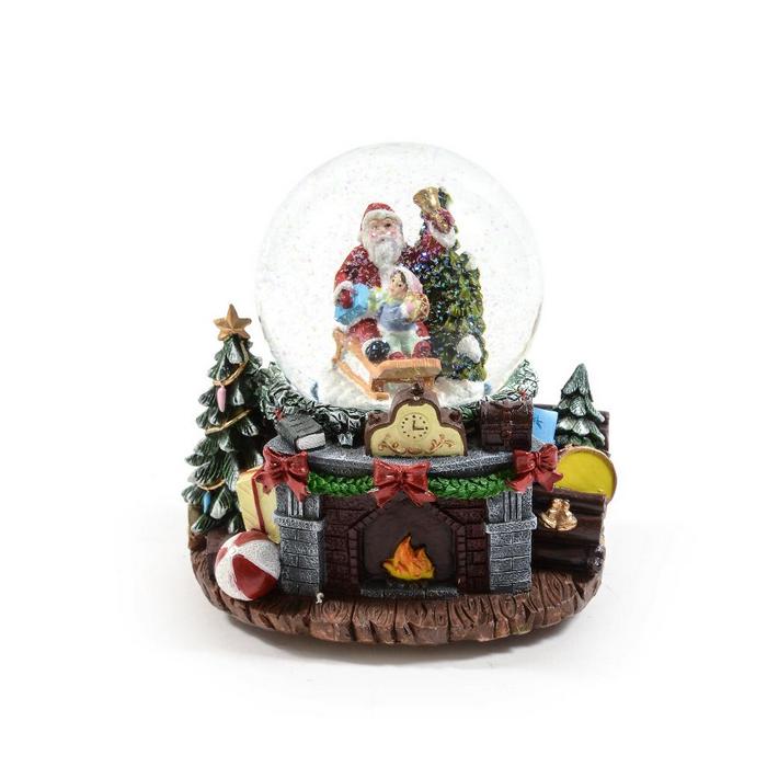 Carillon natalizio con palla di neve, movimento, musica e luci 16 cm
