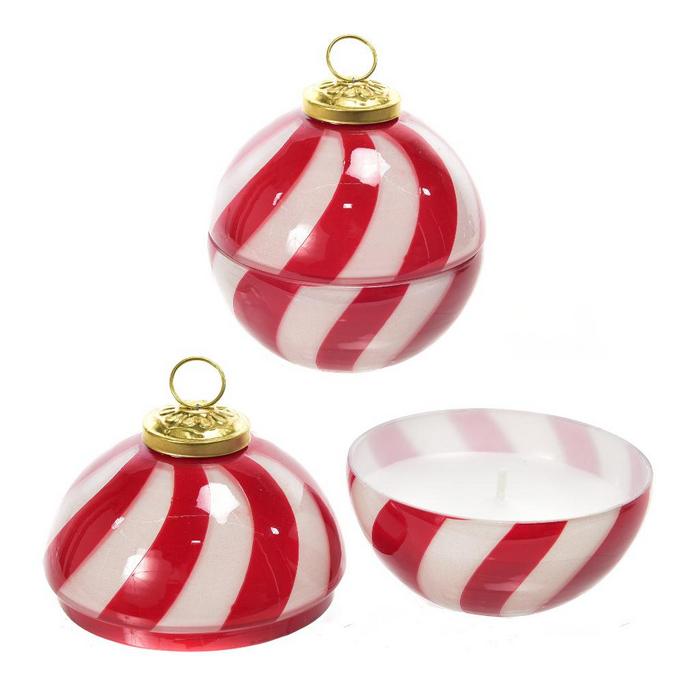 Candela profumata natalizia a forma di sfera bianco e rosso