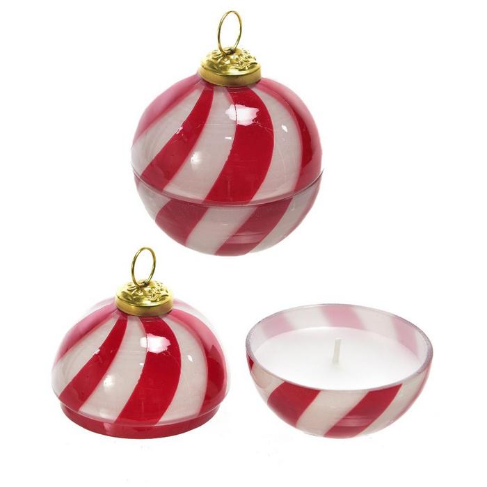 Candela profumata natalizia a forma di sfera bianco e rosso