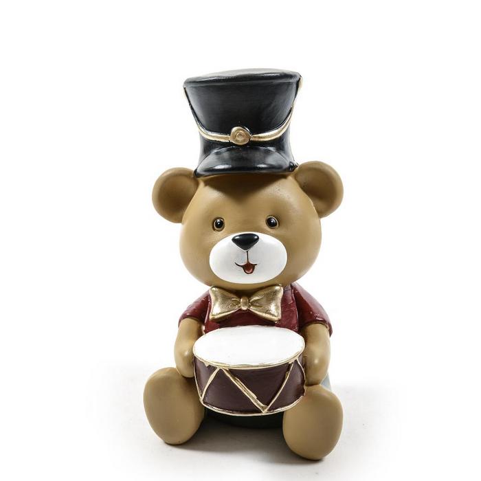 Orsetto con tamburo in resina per decorazione natalizia 19 cm