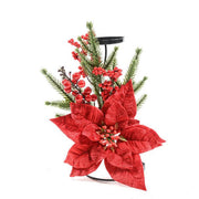 Candelabro natalizio 1 fuoco con bacche e poinsettia 29 cm