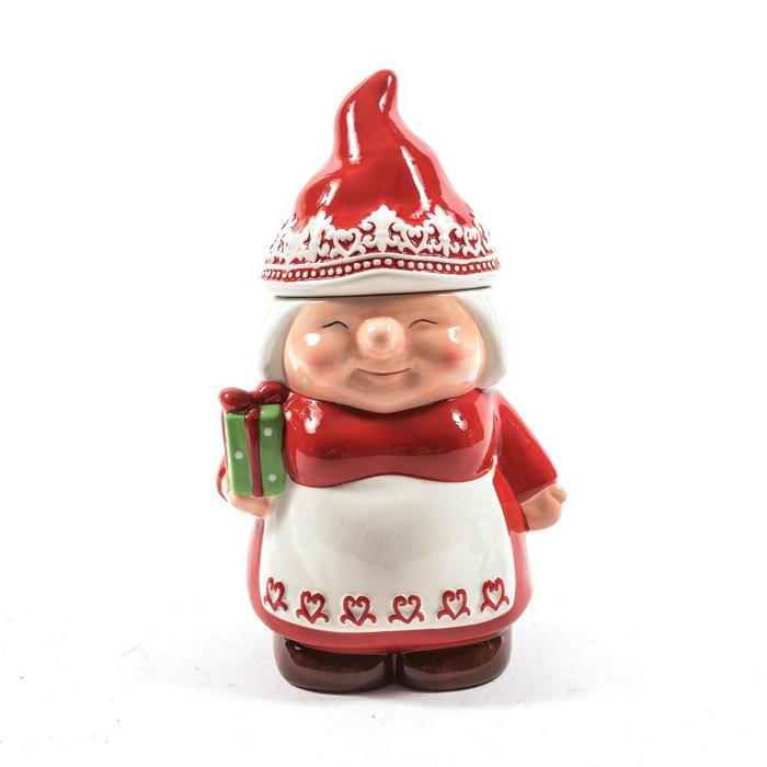 Biscottiera natalizia a forma di mamma natale in ceramica 26 cm