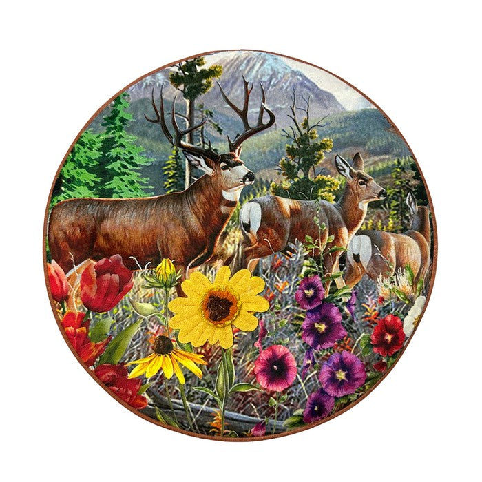 Pouf rotondo in velluto con alce e fiori 40 cm - BEST - 63414717251962