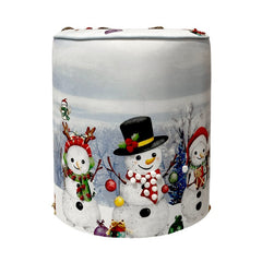 Pouf natalizio rotondo in velluto con pupazzi di neve 40 cm