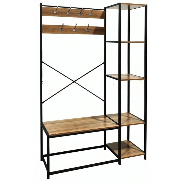 Mobile industrial da ingresso con appendiabiti e ripiani in metallo e legno - BEST - 63637815886202