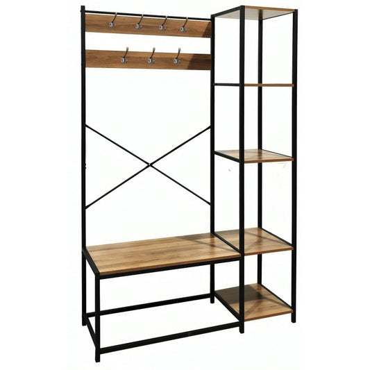 Mobile industrial da ingresso con appendiabiti e ripiani in metallo e legno - BEST - 63637817327994