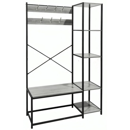 Mobile industrial da ingresso con appendiabiti e ripiani in metallo e legno - BEST - 63637817327994