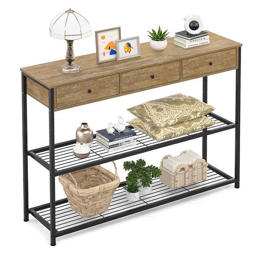 Console industrial con 3 cassetti e ripiani in metallo e legno - BEST - 63637822636410