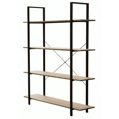 Libreria industrial con 4 ripiani in metallo e legno