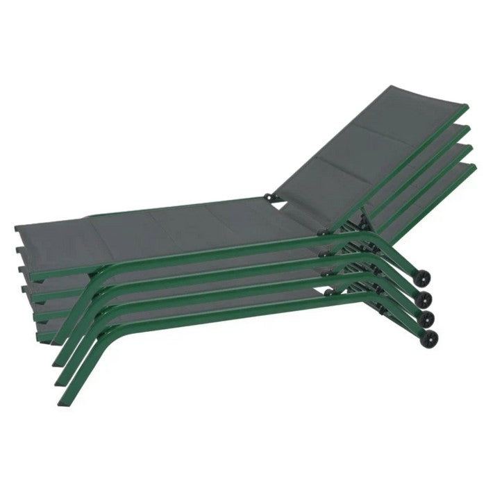 Set 4 lettini da giardino in metallo con schienale reclinabile e ruote - Serenity