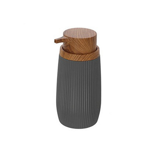 Dispenser per sapone tondo in plastica con decori effetto legno - London - FERIDRAS - 64632093016442