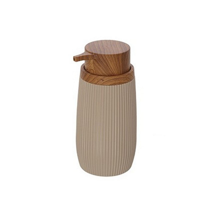 Dispenser per sapone tondo in plastica con decori effetto legno - London - FERIDRAS - 64632098259322