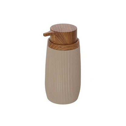 Dispenser per sapone tondo in plastica con decori effetto legno - London