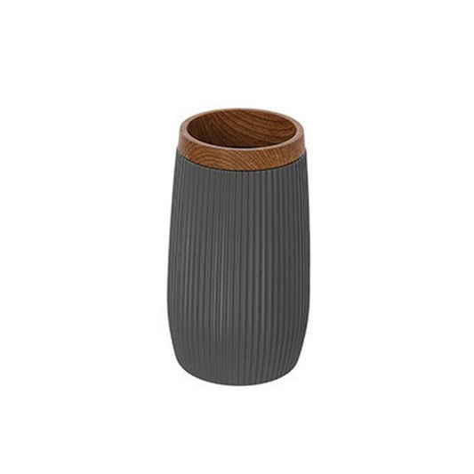 Porta spazzolini tondo in plastica con decori effetto legno - London - FERIDRAS - 64632094622074