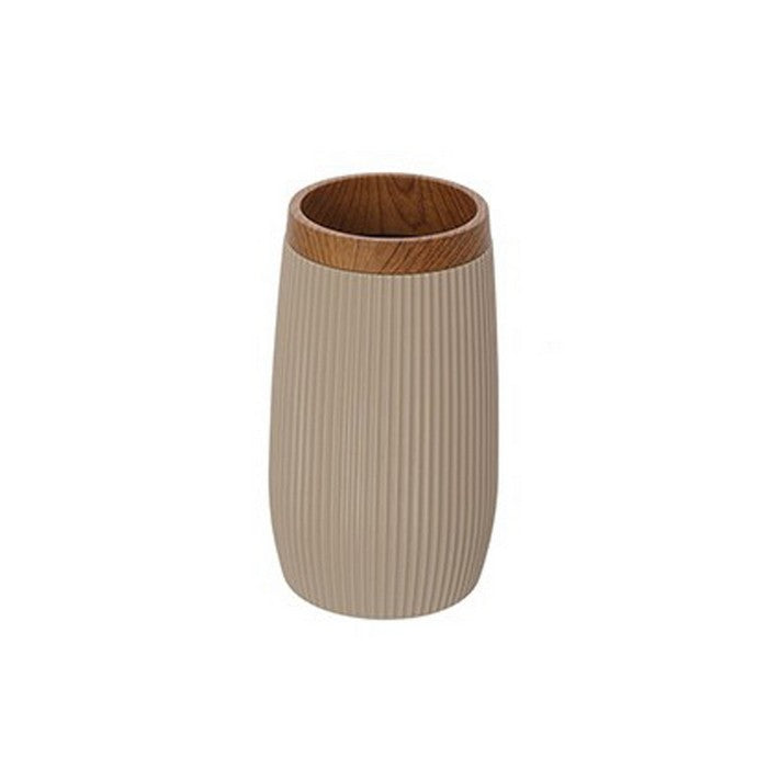 Porta spazzolini tondo in plastica con decori effetto legno - London - FERIDRAS - 64632100585850