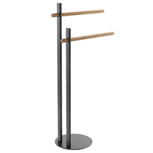 Piantana porta asciugamani in acciaio con bracci in bamboo - FERIDRAS - 64632231657850