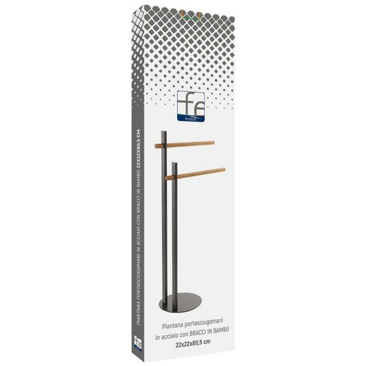 Piantana porta asciugamani in acciaio con bracci in bamboo - FERIDRAS - 64632231657850