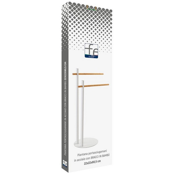 Piantana porta asciugamani in acciaio con bracci in bamboo - FERIDRAS - 64632235917690