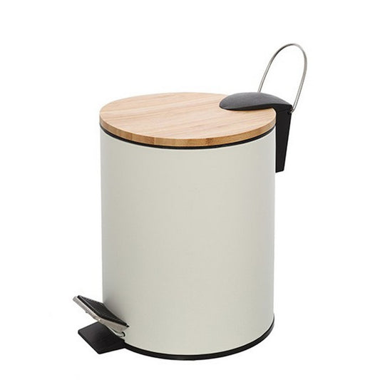 Pattumiera tonda in acciaio e bamboo con pedale - Haiti - FERIDRAS - 64632255807866