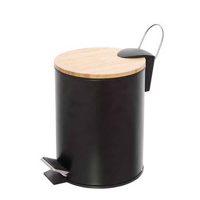 Pattumiera tonda in acciaio e bamboo con pedale - Haiti - FERIDRAS - 64632255807866
