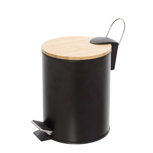 Pattumiera tonda in acciaio e bamboo con pedale - Haiti - FERIDRAS - 64632255807866