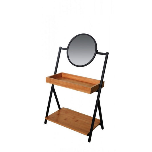 Mensoliera industrial in metallo e bamboo con 2 ripiani e specchio - AD TREND - 