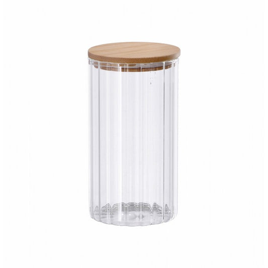 Barattolo tondo in vetro con coperchio in bamboo 9x17 cm - AD TREND - 