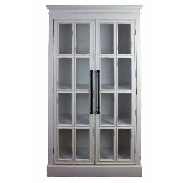 Mobiletto vetrina in legno bianco con 2 ante