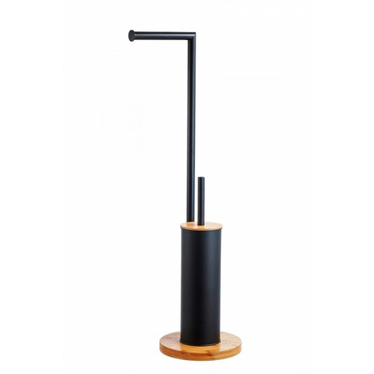 Piantana porta scopino con porta rotolo in metallo e bamboo - AD TREND - 