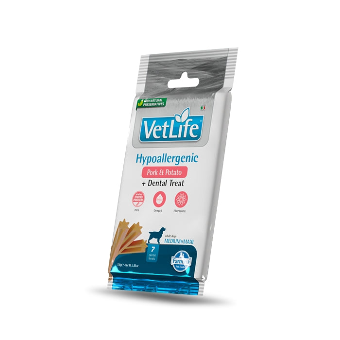 Vet Life Dog Dental Treat Hypoallergenic Maiale e patate Adult Medium maxi 100g